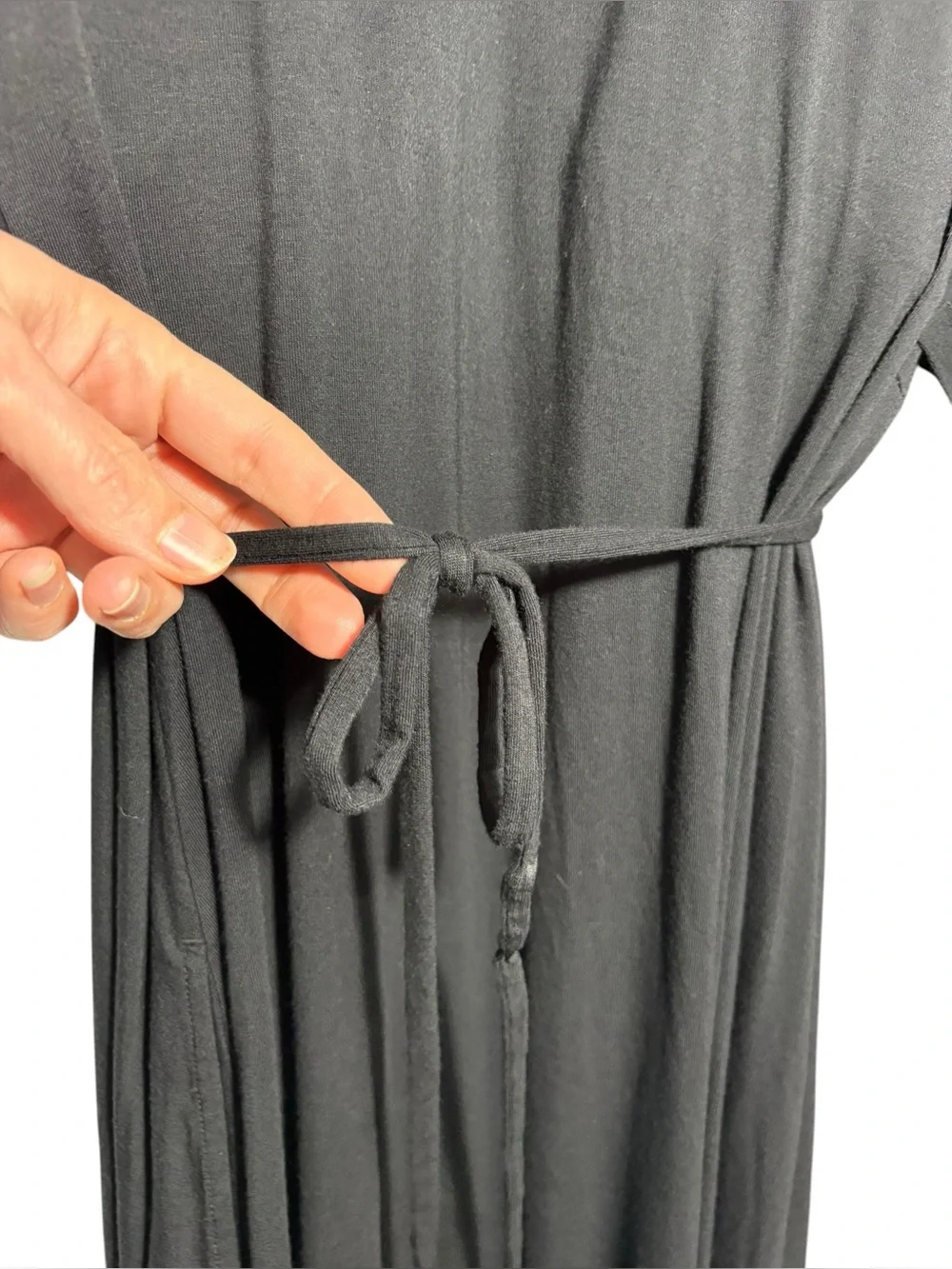 SOMA | Black Soft Jersey Caftan V-Neck Flutter Sleeve Midi Dress L Built In Bra - Picture 14 of 15